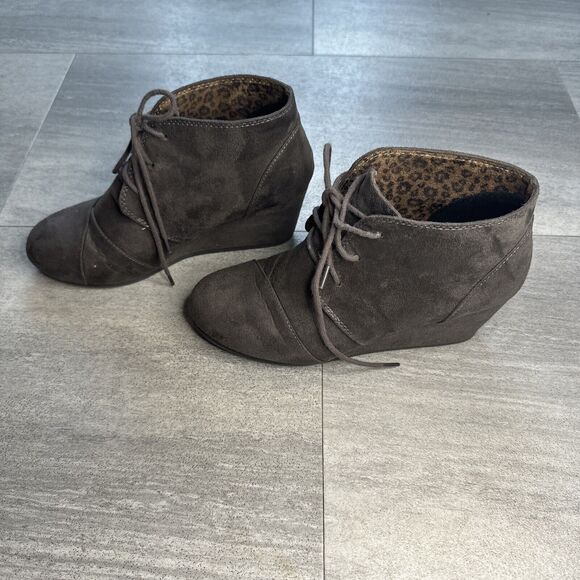 Marco Republic Womens Brown Slip On Lace Up Wedge Heel Boots Cap Toe 9 - Picture 3 of 6